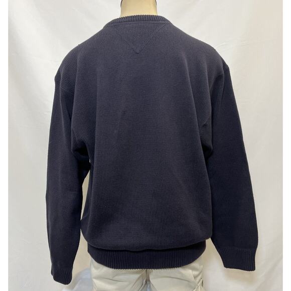 Tommy Hilfiger Vintage Navy Blue Rib Knit Pullover Sweater Mens Large Logo Chrty - Picture 3 of 15